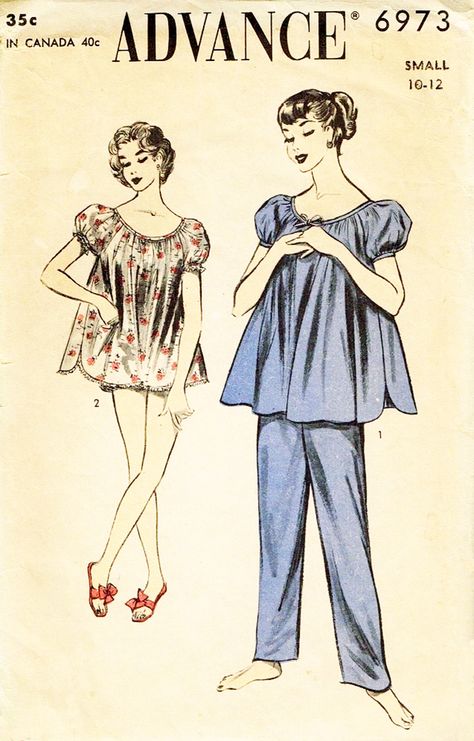 baby doll Pajamas 1950s Pajamas, Lingerie Sewing Pattern, Baby Doll Pajamas, Pajamas Pattern, Etsy Patterns, Long Pajamas, Advance Patterns, 1950s Sewing Patterns, Vintage Pajamas