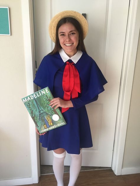 Madeline Halloween costume DIY Madeline Character Costume, Olivia Book Character Costume, Madeline Book Character Costume, Madeline Costume Women, Diy Madeline Costume, Nostalgia Halloween Costumes, Book Worm Halloween Costume, Madeline Halloween Costume, Camp Halloween Costume