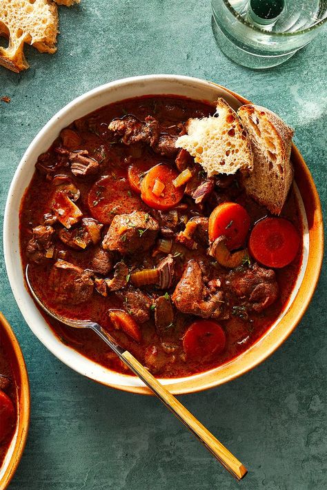 A Classic French Version of a Healthy Venison Stew Venison Stew, Thick Stew, Marinated Vegetables, Venison Recipes, Stew Recipe, Sliced Mushrooms, Stew Recipes, Classic Food, Soups And Stews