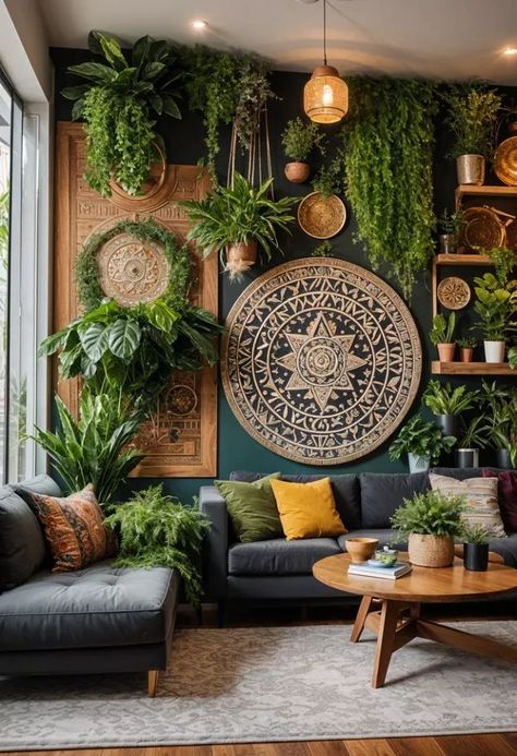 Boho Apartment, Modern Boho Living Room, Boho Chic Living Room, Showroom Display, Decorating Home, Casa Vintage, Inspire Me Home Decor, House Plants Decor, Room With Plants