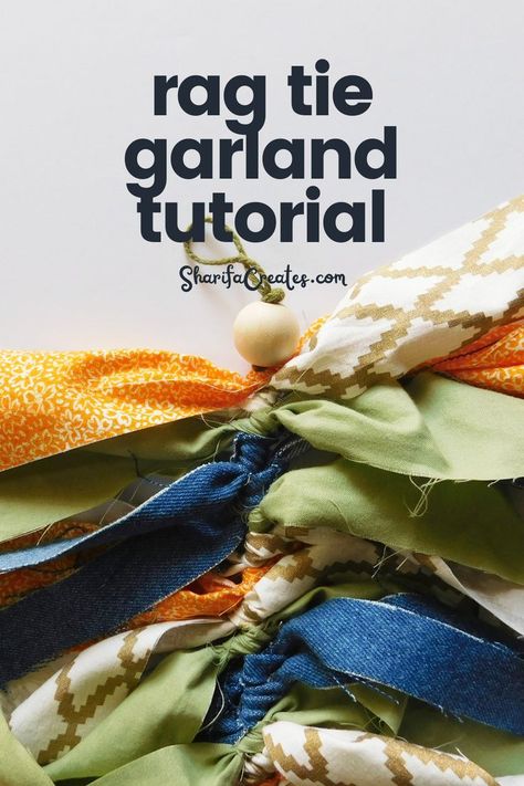 Rag Ribbon Garland, How To Make Home Decorations, Fabric Rag Garland, How To Make A Rag Garland, How To Make A Fabric Garland, Halloween Rag Garland, Fall Fabric Garland Diy, Rag Strip Pumpkin, Rag Garland Diy How To Make