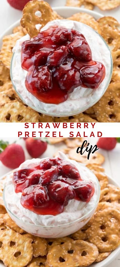 Sides To Take To A Party, Strawberry Pretzel Dessert Dip, Dips And Salads, Layered Cream Cheese Dip, Party Food Dips Crowd Pleasers, Summer Party Dip Recipes, Summer Dessert Dip Recipes, Strawberry Dip Recipe, Simple Crockpot Dips