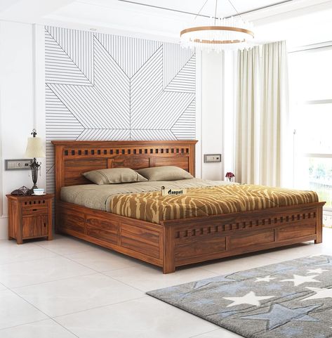 GANPATI ARTS Sheesham Wood Armania King Size Bed with Box Storage for Bedroom Living Room Wooden Double Bed Palang (Natural Finish) Size:King Size Wooden King Size Bed, Wooden Living Room Furniture, Wooden Double Bed, Storage For Bedroom, Wooden Bedroom Furniture, Wooden Living Room, Bed Dimensions, Solid Wood Bed, Material Bed