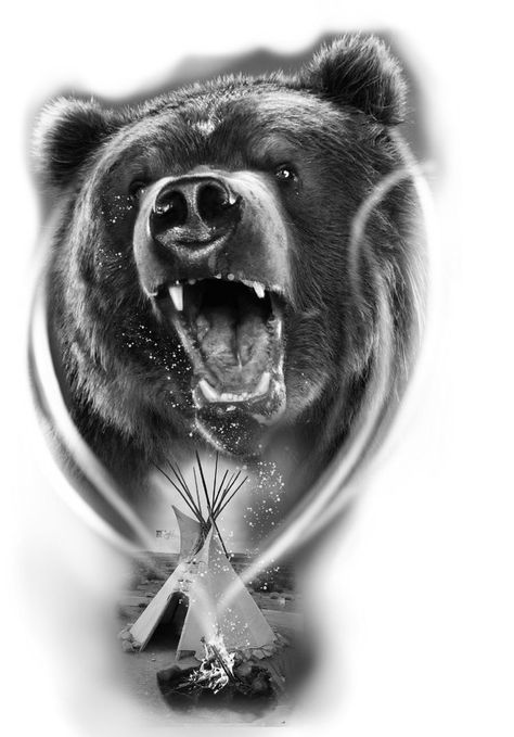 Acab Tattoo, Grizzly Bear Tattoos, Bear Spirit Animal, Chest Tattoo Drawings, Beer Tattoos, Bear Tattoo Designs, Native American Tattoos, Native Tattoos, Skull Sleeve Tattoos