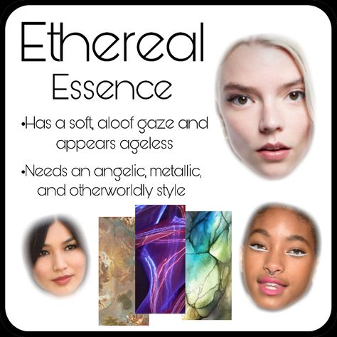 Styling inspiration based on the Kitchener Essence system. Natural Essence Style Kitchener, Face Essence Types, Ethereal Essence Hair, Ethereal Essence Style, Kitchener Essence, Ingenue Natural, Angelic Style, Ethereal Romantic, Style Essence