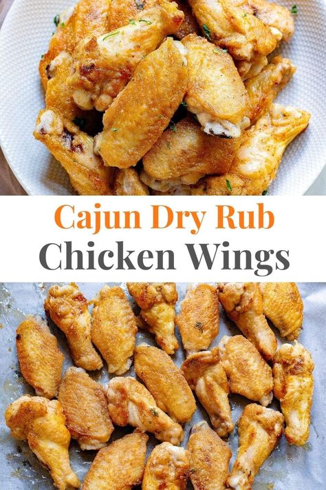 These easy dry rub chicken wings are coated with Cajun-inspired spices and lightly misted with olive oil before being baked. Crispy on the outside, tender and juicy on the inside, and with a pleasant amount of spice, these chicken wings are great as a main dish or as an appetizer or finger food.  via @irena_macri Dry Rub For Wings, Dry Rub For Chicken Wings, Cajun Dry Rub, Low Carb Cajun, Dry Rub Chicken, Dry Rub Wings, Dry Rub Chicken Wings, Dry Rub For Chicken, Chicken With Olives