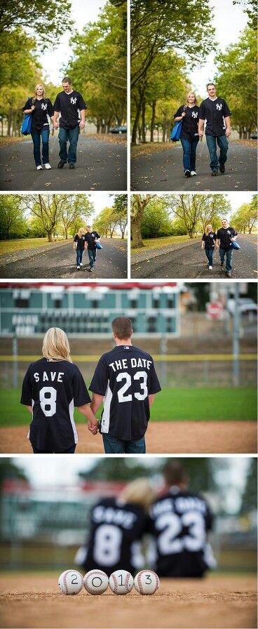 Jersey and wedding invation Photography Ideas For Couples, Engagement Save The Date, Baseball Wedding, Save The Date Photos, Ideas For Couples, Cute Wedding Ideas, Wedding Engagement Photos, Wedding Pics, Here Comes The Bride