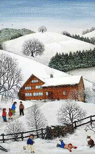 Snowy hills in the Appenzellerland. Painted by Heidi Steinemann. Hills Painting, Snowy Hills, Naive Painting, Winter Painting, Snow Scenes, Snowy Mountains, Winter Pictures, Winter Art, Winter Wonder