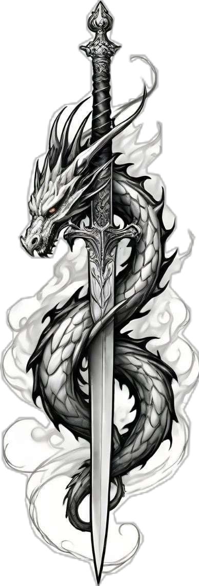 Back Tattoos For Guys Swords, Dragon Tattoo Designs With Swords, Dragon And Dagger Tattoo, Samurai With Dragon Tattoo, Sleave Ideas Men, Metal Dragon Tattoo, Realistic Dragon Drawing, Dragon Tattoo Forearm, Dragon Tattoo Back