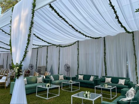 A green corner! 💚 The enchanting seating arrangement with a touch of white and greens around definitely makes you want to click a picture and sit there for a while, doesn’t it? DM for details! . . . #SamaniDecorators #ThemeDecor #WeddingDecor #DecorIdeas #WeddingDecoration #DecorInspiration #Inspiration #DecorInspo #Weddings #IndianWeddings #BigFatIndianWedding #WeddingDay #EngagementDecor #MehendiDecor #EventPlanners #Destination #DestinationDecor #WeddingPlanners #EventManagement #Reception Banquet Hall Seating Arrangement, Outdoor Hindu Wedding, Green Indian Wedding, Punjabi Wedding Decor, Green Wedding Decorations, Indian Wedding Theme, Green Corner, Sitting Arrangement, Engagement Decor