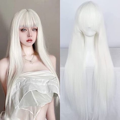 Pretty Hair Cuts, Straight Wig With Bangs, Girls Christmas Party, Long Blonde Wig, Long Straight Wig, Long White Hair, Party Wig, Halloween Wigs, Natural Wigs