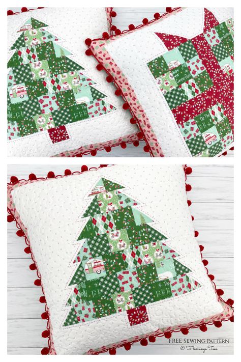 Patchwork Christmas Pillows Free Sewing Patterns | Fabric Art DIY Quilted Christmas Pillow Patterns Free, Christmas Applique Pillows Free Pattern, Christmas Pillow Applique, Christmas Pillows To Sew, Christmas Pillow Patterns Free, Sewing Christmas Pillows, Free Christmas Patterns Printables, Christmas Patchwork Ideas, Quillow Pattern Free