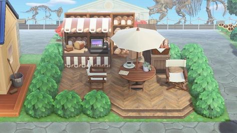 Acnh Outdoor Cafe Ideas, Animal Crossing Home Ideas Exterior, Acnh Nooks Cranny Ideas, Animal Crossing Cafe Ideas, Acnh Island Inspirations, Acnh House Exterior Ideas, Animal Crossing Paths, Acnh Towncore, Animal Crossing Museum