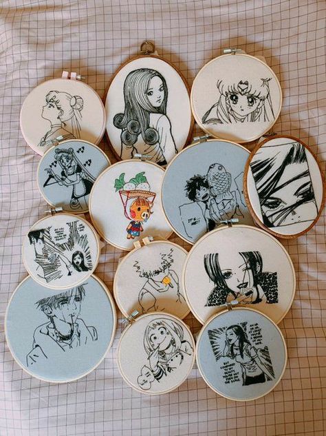 Embroidery Anime Ideas, Manga Embroidery, Embroidery Map, Anime Embroidery Designs, Embroider Ideas, Canvas Bag Design, Anime Embroidery, Embroidery Hoop Wall Art, Diy Embroidery Patterns