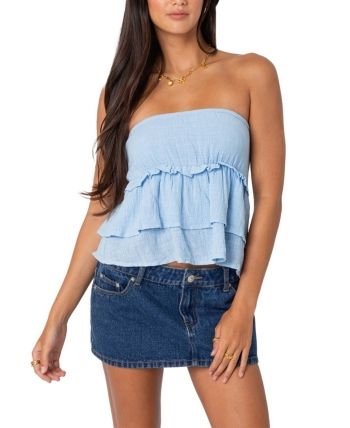 Edikted Women's Linen Look Strapless Peplum Top Strapless Peplum Top, Costal Granddaughter, Italy Fits, Wwe T Shirts, Top Strapless, Outfit Ideas Spring, Summer Plans, Chambray Top, Girls Blouse