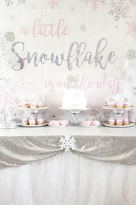 Snowflake Themed Gender Reveal, Our Little Snowflake Is On The Way, Snow Flake Baby Shower Theme, Let It Snow Baby Shower Theme, Baby Shower Theme February, January Baby Shower Ideas Themes, Snowflake Theme Baby Shower Ideas, Baby Shower Snowflake Theme, Winterwonder Land Baby Shower Theme Girl