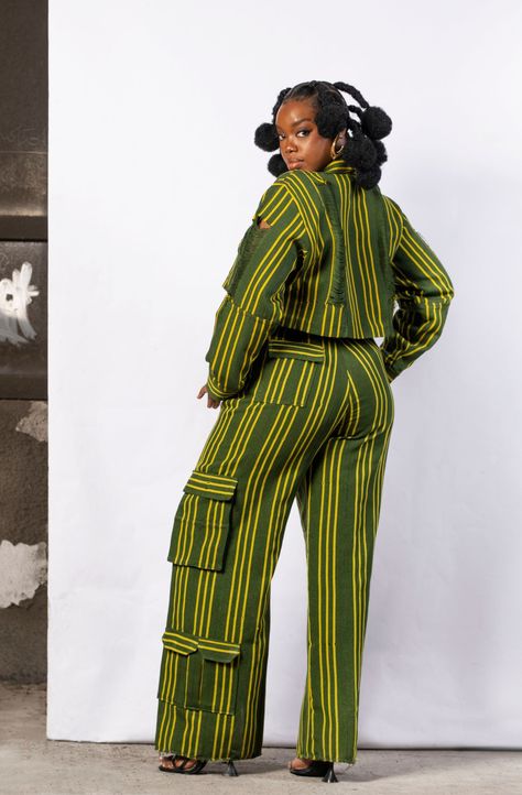 Rev up your style with our Ripped Asooke Jacket, a blend of culture and edge. Cotton Aso-oke Ripped detail Button detail Hand wash or Dry clean Model is wearing a UK 12 The model is 5’8 wearing length 44" Pants Length- 44 inches Trousers Women Outfit, Two Piece Outfits Pants, Ankara Jackets, Combat Pants, 2piece Outfits, Chic Dress Classy, Combat Trousers, Mode Kimono, African Wear Dresses