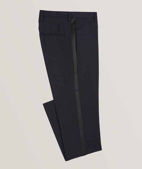 Tiger of Sweden takes dress pants to new heights with these minimalist Thulin tuxedo pants. Cut in a slim fit, this sleek pair is crafted pure wool and features satin side tape along the leg. Team them with a crisp shirt and matching blazer for a clever formal ensemble that will impress. Tuxedo Trousers Men, Trousers Outfit Men, Black Suit Men, Black Tie Formal, Side Pants, Dress Suits For Men, Black Pants Men, Tuxedo Pants, Formal Pants