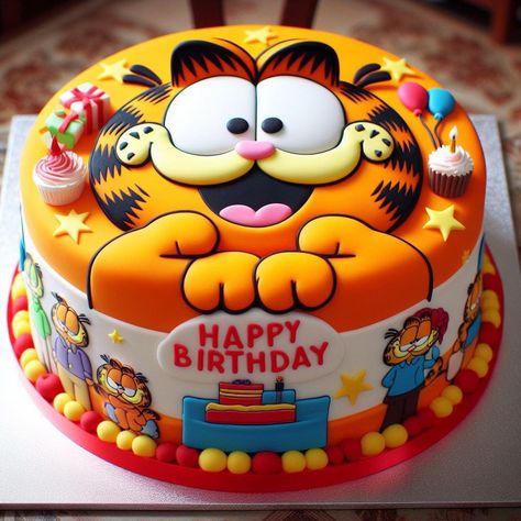 Garfield Cake Ideas, Brownies Hias, Garfield Birthday Cake, Garfield Things, Garfield Party, Garfield Cake, Garfield Birthday, Mary Birthday, Movie Cakes