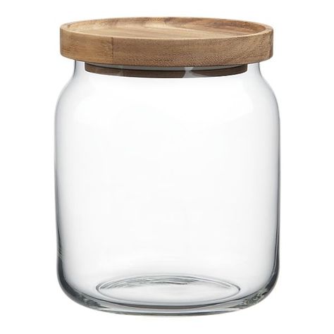 Acacia and Glass Medium Canister Plastic Crate, Glass Kitchen Canisters, Bath Foam, Jars For Sale, Herb Jar, Plastic Crates, Charleston Homes, Crate Barrel, Glass Canisters