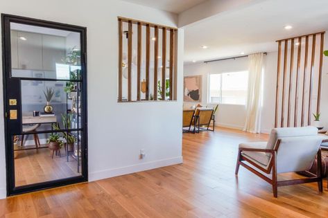 Mid Century Modern Entryway, Modern Baseboards, Ben Napier, Metal Cabinets, Extreme Makeover Home Edition, Small Town Living, Extreme Makeover, Midcentury Home, Modern Entryway