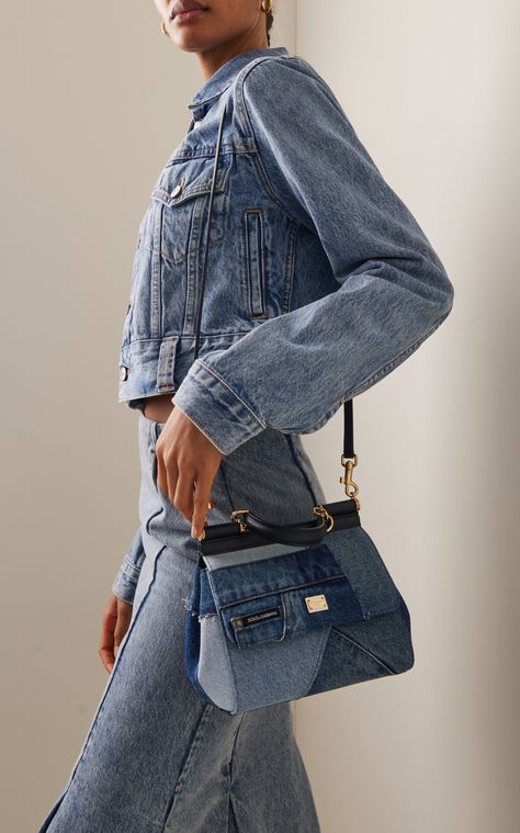 Denim Patchwork Top, Patchwork Top, Stefano Gabbana, Denim Patches, Top Handle Handbags, Denim Patchwork, Fashion And Style, Handle Bag, Silk Scarves