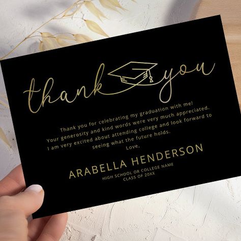 Modern Graduation Thank You Card #zazzle #weddinginvitations #birthdayinvitations #babyshowerinvitations #zazzleinvitations #monogram #businesscards #graduation #homedecor Grad Party Thank You Cards, Graduation Thank You Note, Graduation Thank You Cards Wording, Graduation Thank You Cards Sayings, Thank You Card Sayings, Gold Class, Cute Thank You Cards, Graduation Thank You Cards, Thank You Photos