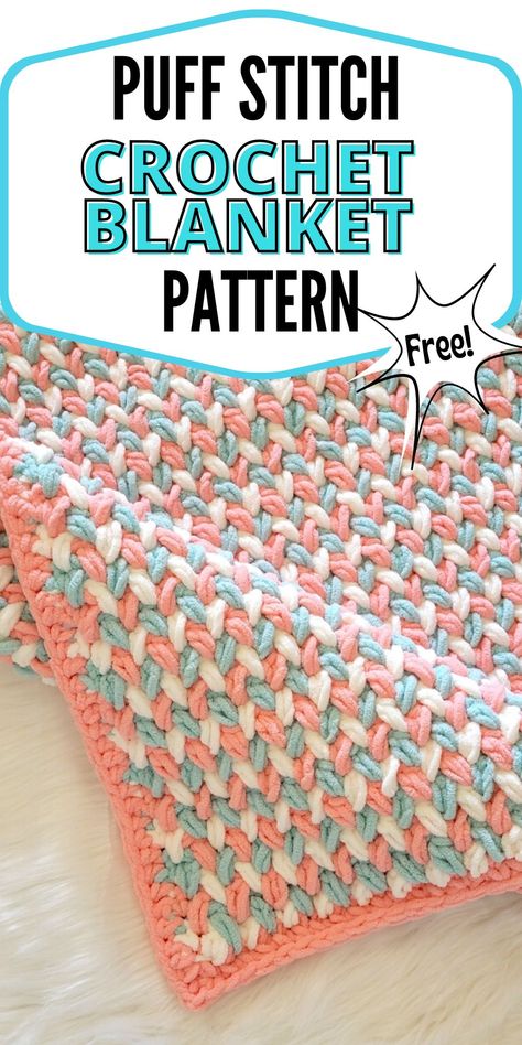 Crochet Puff Stitch Blanket, Candy Twist Blanket Chunky Crochet Blanket Pattern Free, Chunky Baby Blanket Crochet Pattern, Bernat Blanket Patterns, Chunky Yarn Crochet Pattern, Chunky Yarn Crochet, Chunky Crochet Blanket Pattern, Puff Stitch Crochet, Bernat Baby Blanket Yarn, Modern Crochet Blanket