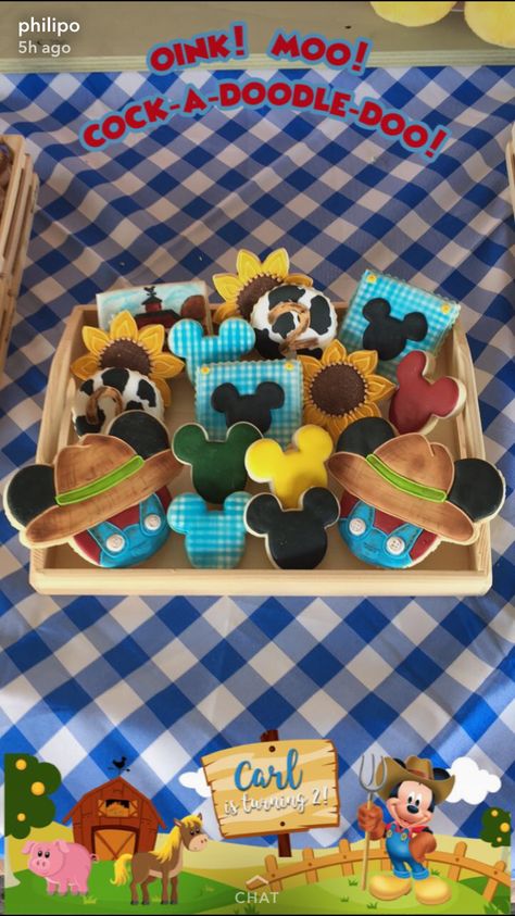 Mickey Mouse Barnyard Party, Mickey Mouse Farm Birthday Party Ideas, Mickey And Donald Have A Farm Party, Farm Mickey Mouse Party, Mickey Mouse Cowboy Birthday Party Ideas, Mickey Farm Birthday Party, Farmer Mickey Birthday Party, Mickey Mouse Farm Birthday Party, Mickey Cowboy Birthday