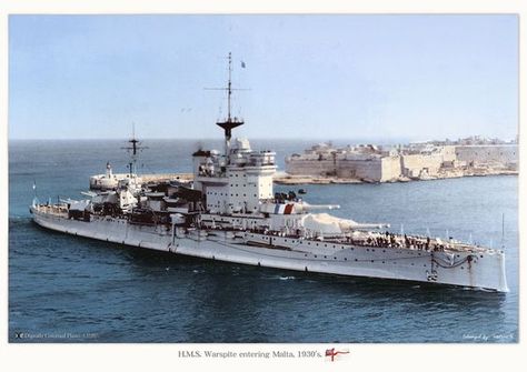 Royal Navy Queen Elizabeth-class battleship HMS "Warspite" entering Malta, 1930's Hms Warspite, Hms Hood, Royal Navy Ships, Capital Ship, Hms Victory, Naval History, Military Photos, Navy Ships, Aircraft Carrier