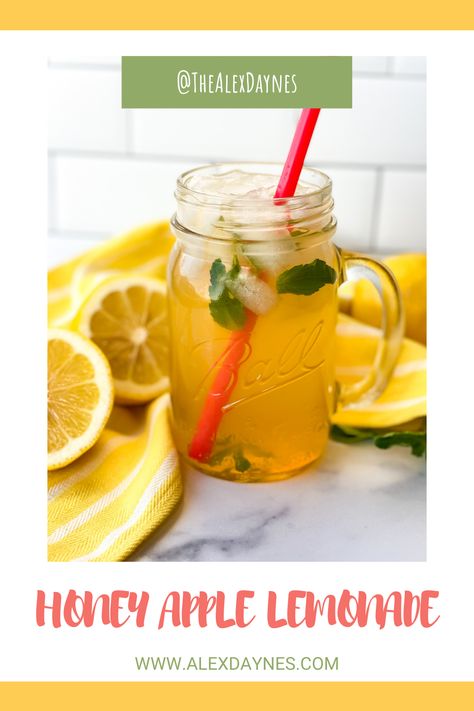 This Honey Apple Lemonade recipe is so refreshing! It’s an unexpected flavor combination that just works! The apple and lemon flavors compliment each other so well, and the honey brings it all together. I also add a few springs of fresh mint to the mix and it’s a real treat! This drink recipe only requires four ingredients and ice and it can be made as a single serving or on a large scale to serve a crowd. Apple Lemonade, Recipe Lemonade, Honey Lemonade, Flavored Lemonade, True Food Kitchen, Homemade Lemonade Recipes, Jewish Festivals, Lemonade Recipe, True Food