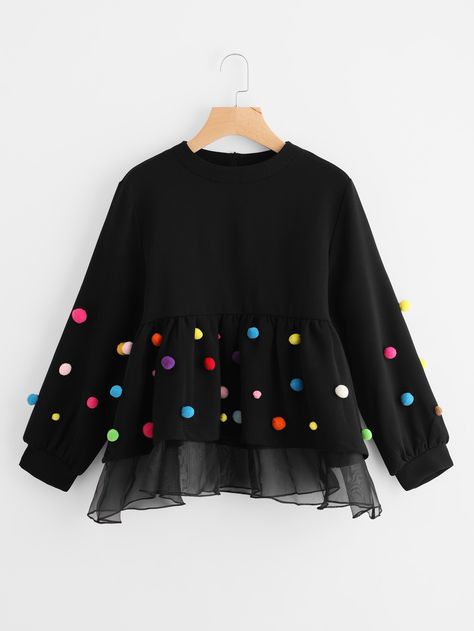 Tulle Sweatshirt, Ruffled Sweatshirt, Upcycle Clothes Diy, Stylish Hoodies, Women Sweatshirts, Trendy Fashion Tops, Frocks For Girls, Classy Work Outfits, Stylish Dress Book