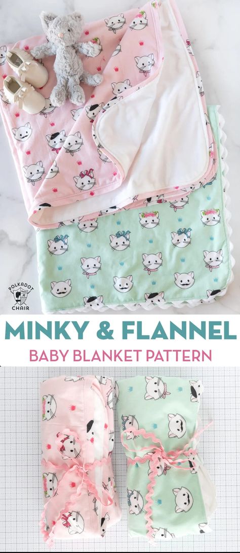 Learn how to make a simple flannel and minky baby blanket. A cute receiving blanket sewing pattern. Baby Blanket Patterns Sewing, Minky Baby Blanket Diy, How To Sew Baby Blanket, Blanket Sewing, Baby Gifts To Make, Flannel Baby Blanket, Diy Baby Blanket, Polka Dot Chair, Flannel Baby Blankets