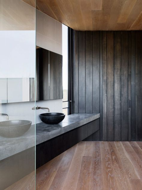 Lovell Burton completes spaces Barwon Heads House for retired couple Tubs Ideas, Photography Dark, Bath Photography, Dark Bathrooms, Rustic Home Interiors, Best Bath, Free Standing Bath, Lombok, Bath Design