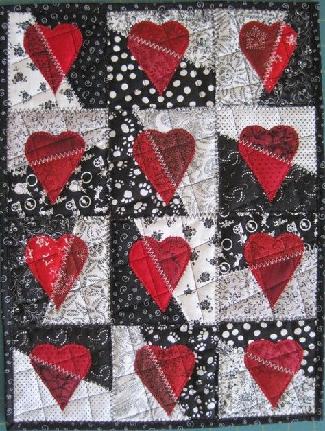 quilts with hearts | Dice and Splice Heart Shaped World Quilt by ... | Quilts - with hearts Valentine Quilts, Black And White Quilt, Lap Quilt Size, Heart Quilts, Fun Quilt, Heart Quilt Pattern, White Quilts, Quilted Wall Hanging, Quilt Modernen