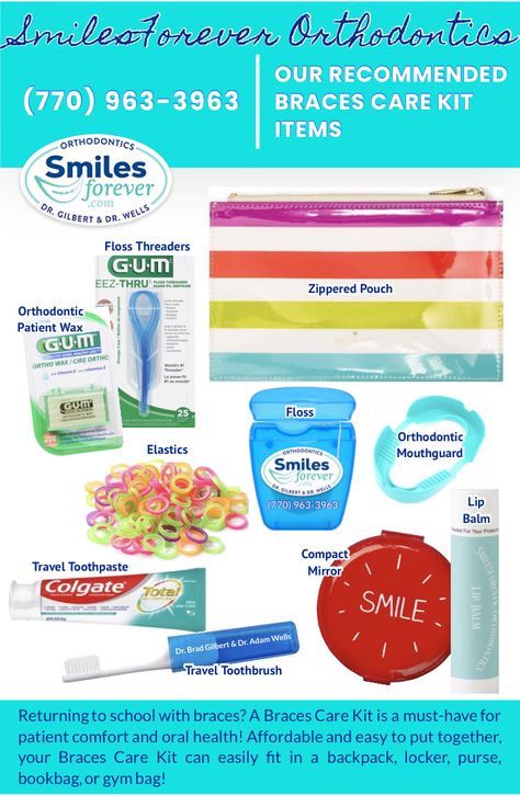 Brace Care Tips, Braces Essentials Kit, New Braces Care Package, Braces Tips For School, Braces Kit, Braces Care, After Braces, Adult Braces, Kids Braces