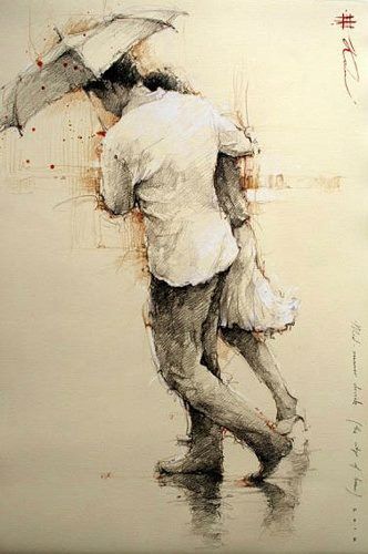 art Andre Kohn, Art Amour, 얼굴 그리기, Umbrella Art, Walking In The Rain, Art Et Illustration, Two People, In The Rain, A Drawing