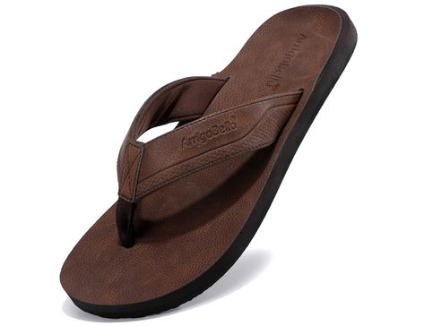 PRICES MAY VARY. [ Soft Toe Post ]: Choose durable textile fabric toe post material for mens flip flops which softly contacts the skin of the toes, prevents the toes from being damaged by excessive friction. and the flip flops have normal width, meet US standard size, and we provide a size chart on the product description. Please see the Size Reference to find the fit size [ Comfort Material ]: Frosted leather (the strap texture of this flip flops for men has been specially designed, using comfo Mens Leather Flip Flops, Mens Thong Sandals, Flip Flops For Men, Slides Slippers, Sandals Casual, Leather Thong Sandals, Support Design, Leather Flip Flops, Kids Luggage