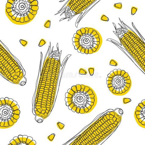 Corn On The Cob Illustration, Corn Illustration Drawings, Corn Illustration Design, Corn Wallpapers, Food Pattern Illustration, Corn Tattoo, Corn Vector, Vegetable Background, Corn Illustration