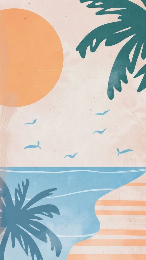 Summer Aesthetic Illustration, Beach Illustration Wallpaper, Seaside Illustration, Wallpaper Animation, Preppy Wallpapers, Wallpaper Summer, Illustration Wallpaper, Beach Illustration, Beach Events