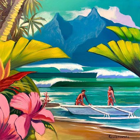 Ocean Art on Instagram: “NAME THIS PIECE GIVEAWAY!🌺 I was going to name this piece “Pink Flower” but i decided that sounded kind of bland. I would love your help…” Tiki Mask, Surfboard Art, Marine Art, Impressionist Landscape, Scene Art, Tropical Colors, Tropical Art, Art For Your Home, Surf Art