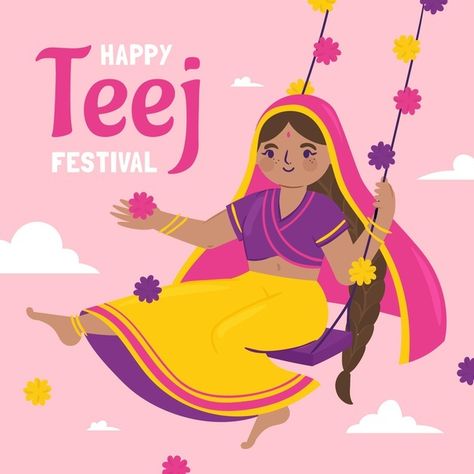 Hand drawn teej festival illustration Free Vector Festival Drawing Ideas, Teej Wishes, Happy Teej, Festival Drawing, Teej Festival, Festival Illustration, Drawing Ideas For Kids, Diy Paper Crafts Decoration, Vector Hand