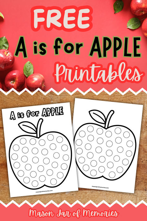 Free Printable for Fall, A is for Apple dot marker worksheet. Great  fall activity to work on fine motor skills with young children. Apple themed worksheets Apple Dot Marker Printable, Apple Day First Grade, Apple Craft Kindergarten, Free Apple Printables, Apple Activities Preschool, Jar Of Memories, Apple Fine Motor, Apple Printing, Apple Centers