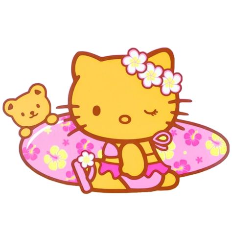 Tropical Hello Kitty, Hello Kitty Iphone Wallpaper, Surfboard, Hawaii, Iphone Wallpaper, Hello Kitty, Kitty, Iphone, Yellow