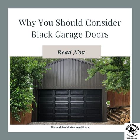 Check out our blog on "Why You Should Consider Black Garage Doors" Homes With Black Garage Doors, Black Painted Garage Doors, Gray House Black Garage Door, Houses With Black Garage Doors, Painting Garage Door Black, Black Garage Door Brick House, Modern Black Garage Door, Garage Doors Black, Garage Door Update