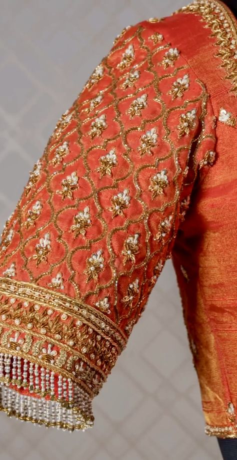 Bridal Handwork Blouse Design, Orange Blouse Maggam Work Designs, Orange Blouse Designs, Handwork Blouse Design, Bridal Blouse Designs Heavy Work, Exclusive Blouse Designs, Handwork Blouse, Latest Bridal Blouse Designs, Aari Blouse