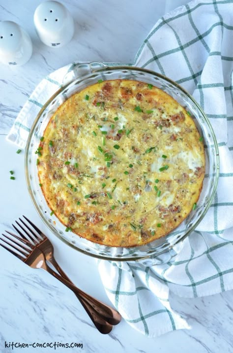 Caramelized Onion, Bacon and Potato Frittata - Kitchen Concoctions Bacon Potato Frittata, Potato And Onion Frittata, Egg Frittata Recipes, Ham Frittata, Bacon Cheese Potatoes, Potato Frittata Recipes, Fritatta Recipe, Onion Frittata, Bacon Frittata