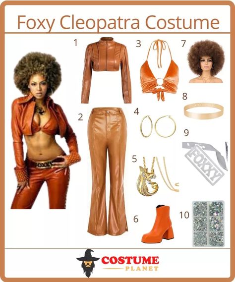 Foxxy Cleopatra Beyonce Costume, Foxy Cleopatra Halloween Costume, Beyonce Foxy Cleopatra, Foxy Brown Costume, Cleopatra Outfit, Foxy Cleopatra, 70s Hair And Makeup, Beyonce Costume, Cleopatra Halloween Costume