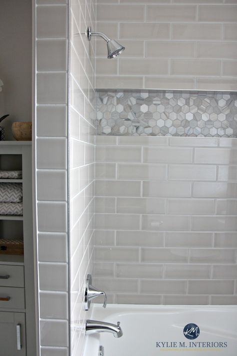 Tub Remodel, Bathroom With Tub, Grey Subway Tiles, New Toilet, Bathroom Remodel With Tub, White Bath, Chopping Block, Remodel Bathroom, Bathroom Update