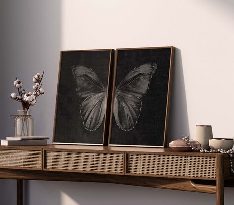 Dark Neutral Home Decor, Modern Gothic Decor, Modern Gothic Interior Design, Victorian Gallery Wall, Edgy Wall Art, Steampunk Wall Decor, Gallery Wall Artwork, Goth Wall Art, Gothic Butterfly